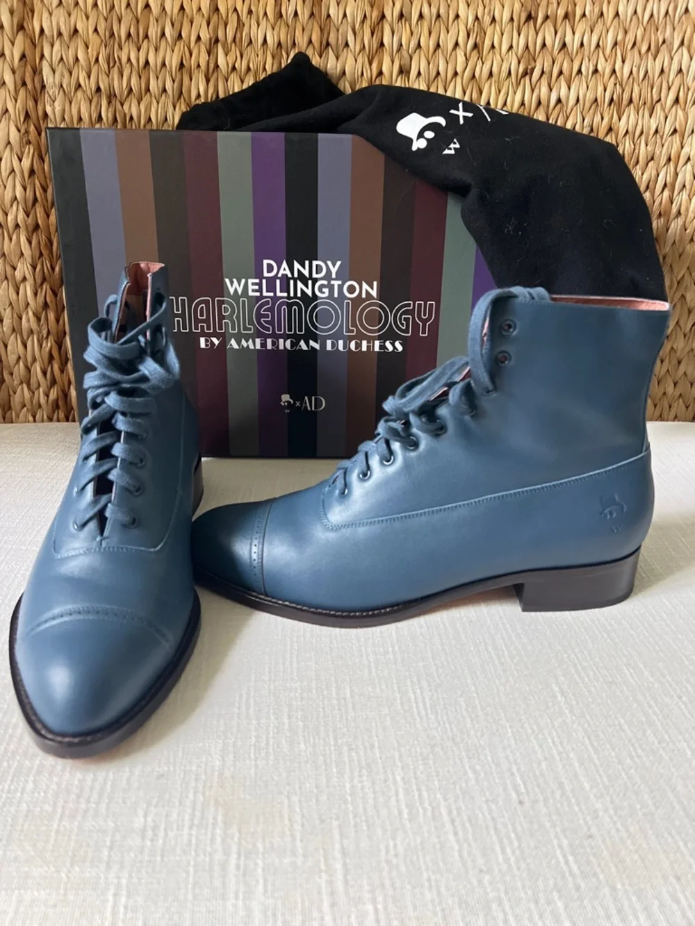 Women’s Navy Blue Leather Lace-Up Ankle Boots